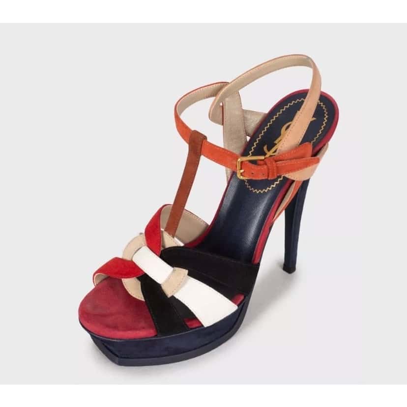 Saint Laurent Saint Laurent Two-Tone Suede Sandals - Size 38 pre-owned Red Suede Good condition - Inside View