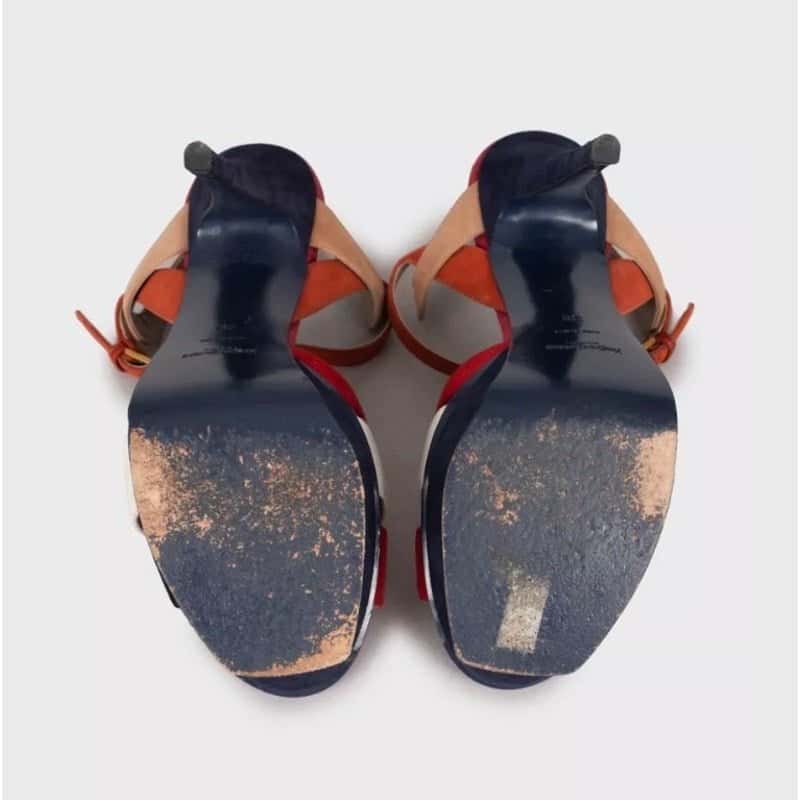 Saint Laurent Saint Laurent Two-Tone Suede Sandals - Size 38 pre-owned Red Suede Good condition - Box View