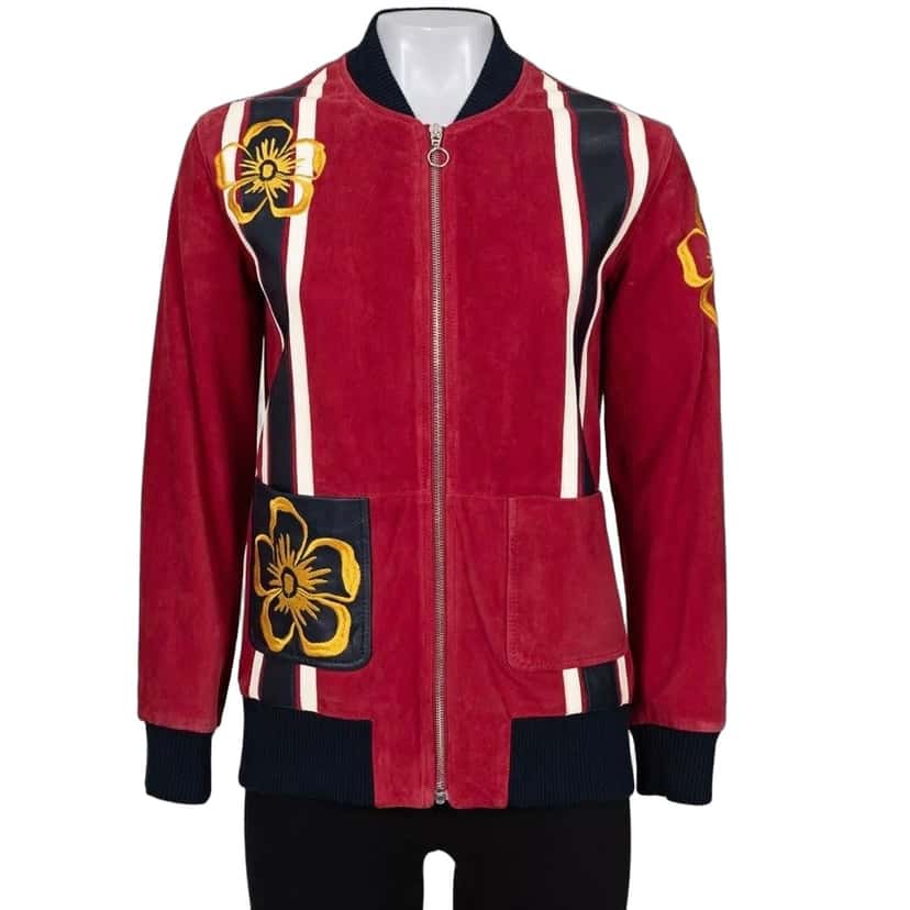 Valentino Valentino Spa Red Leather Embroidered Jacket - IT40 / US S pre-owned Red Leather Good condition - Front View