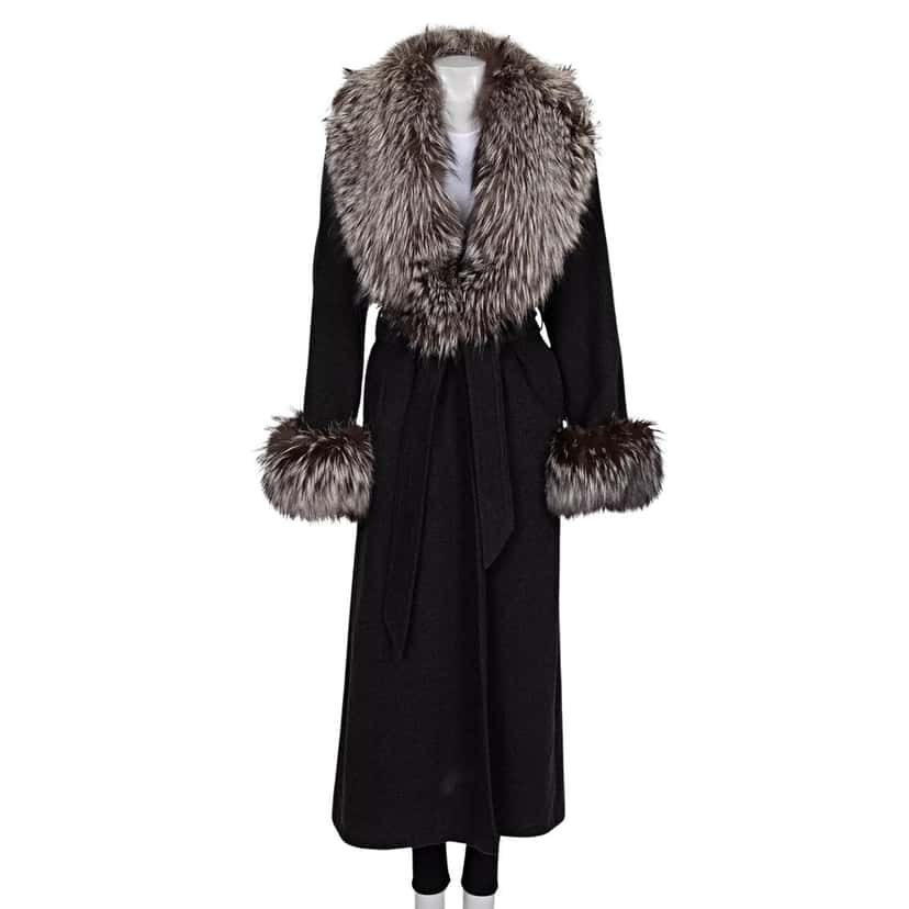 Zilli Zilli Grey Coat with Detachable Faux Fur Trim - Size L Pre-owned Grey Good condition - Front View