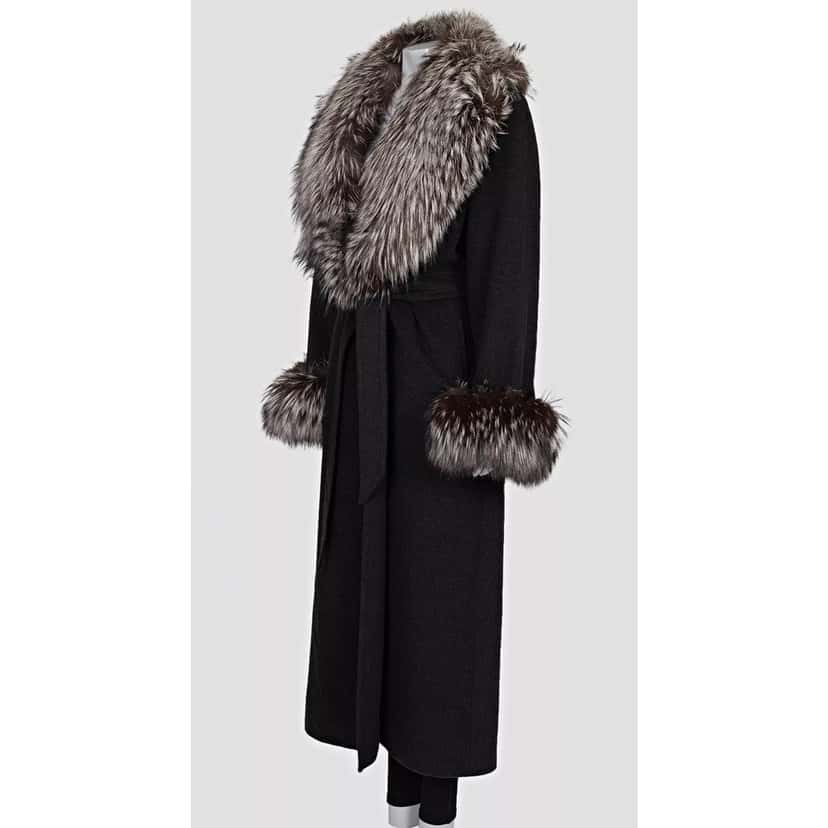 Zilli Zilli Grey Coat with Detachable Faux Fur Trim - Size L Pre-owned Grey Good condition - Back View