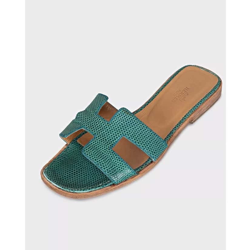 Hermès Hermès Oran Green Lizard Prinr Lambskin Leather Sandals - Size 37 Pre-owned Green Leather Good condition - Inside View