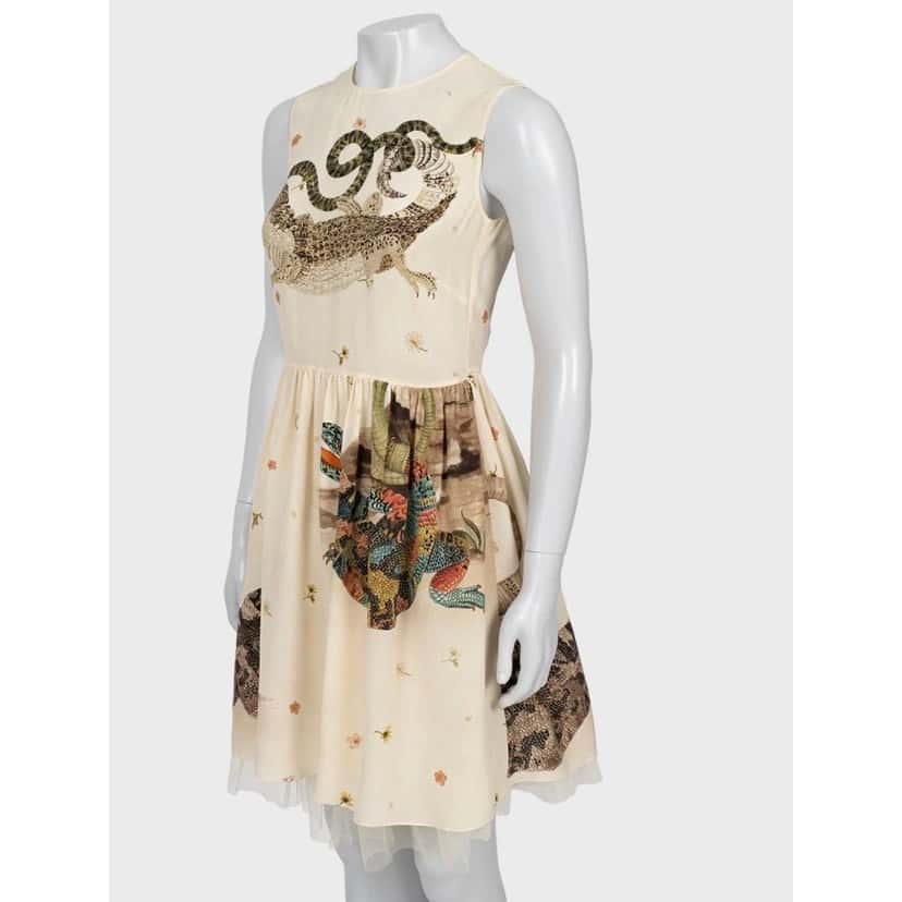 Valentino Red Valentino Beige Silk Dress with Tulle - Size L (IT44) Pre-owned Beige Silk Good condition - Back View