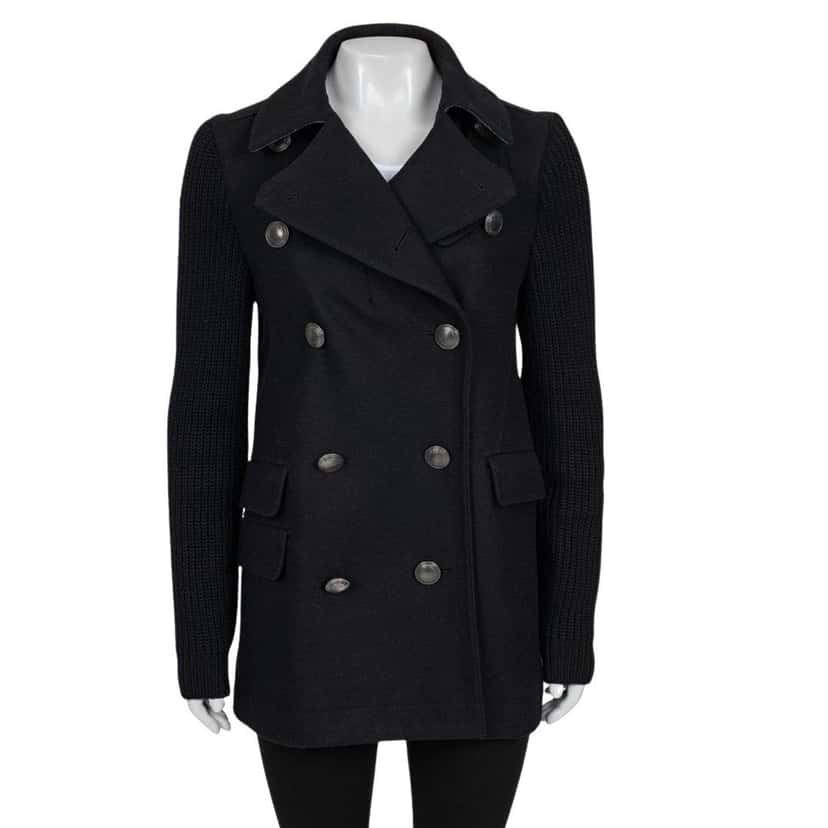 Burberry Burberry Brit Black Wool Coat with Knit Sleeves - Size M Pre-owned Black Wool Good condition - Front View