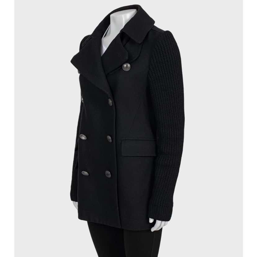 Burberry Burberry Brit Black Wool Coat with Knit Sleeves - Size M Pre-owned Black Wool Good condition - Back View