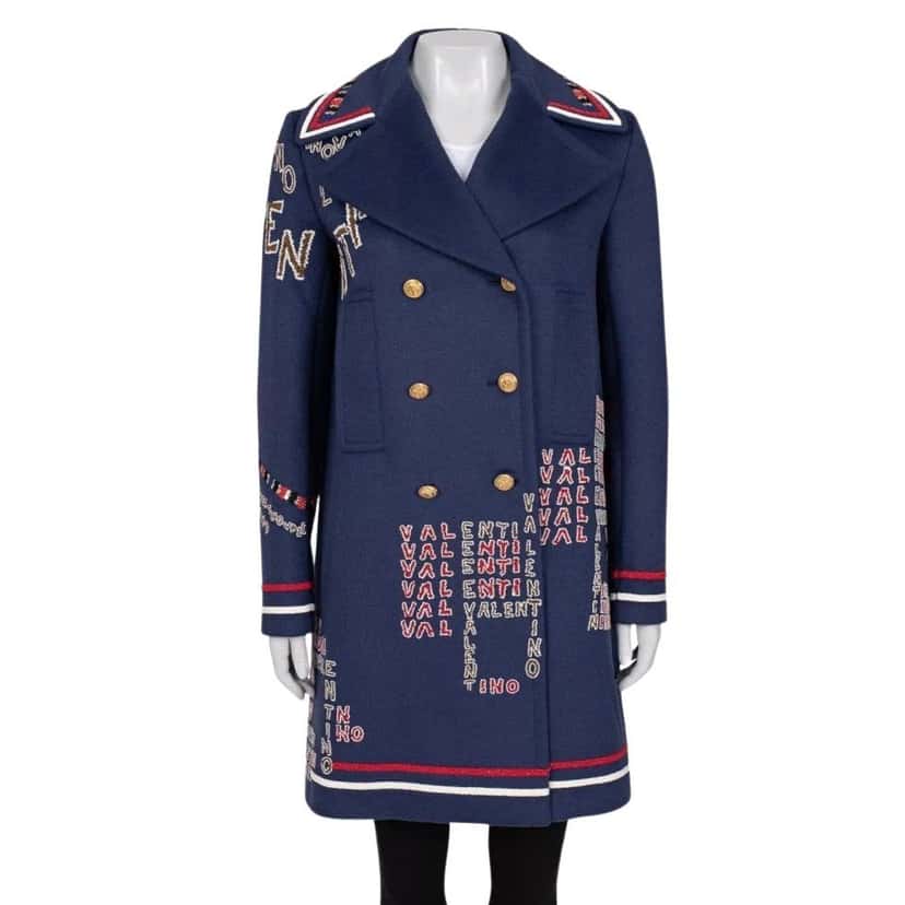 valentino Valentino Blue Sequin Wool Angora Blend Coat - Size Sz.44/L Pre-owned Blue Wool Good condition - Front View
