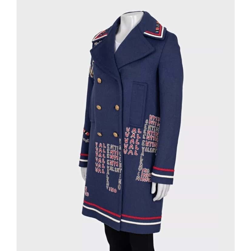 valentino Valentino Blue Sequin Wool Angora Blend Coat - Size Sz.44/L Pre-owned Blue Wool Good condition - Back View