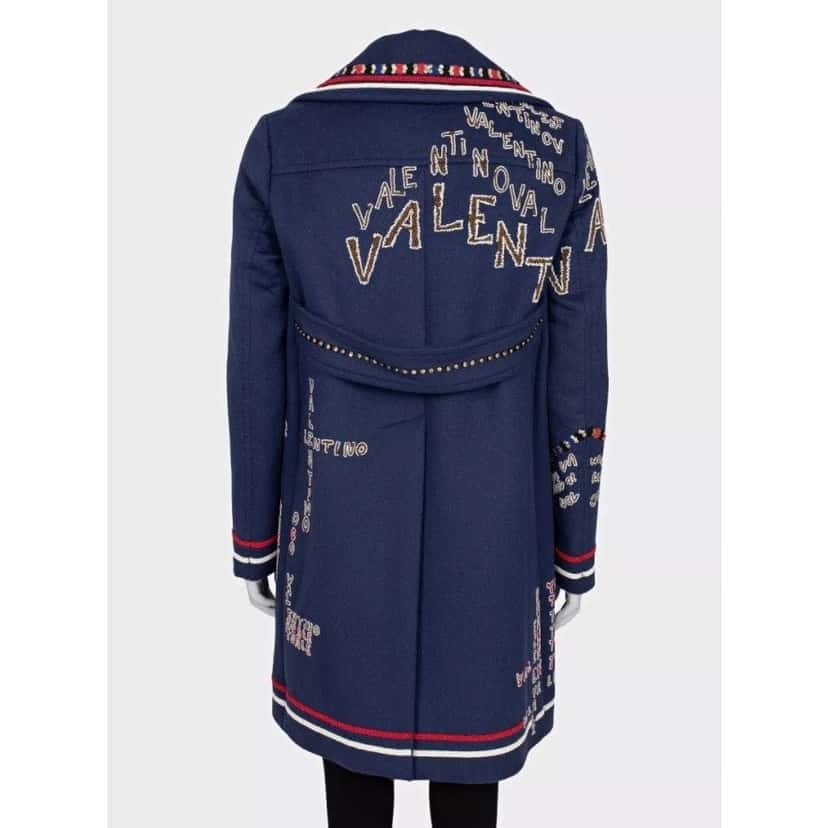 valentino Valentino Blue Sequin Wool Angora Blend Coat - Size Sz.44/L Pre-owned Blue Wool Good condition - Inside View