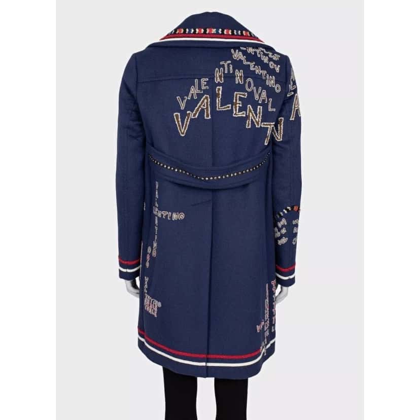 valentino Valentino Blue Sequin Wool Angora Blend Coat - Size Sz.44/L Pre-owned Blue Wool Good condition - Box View