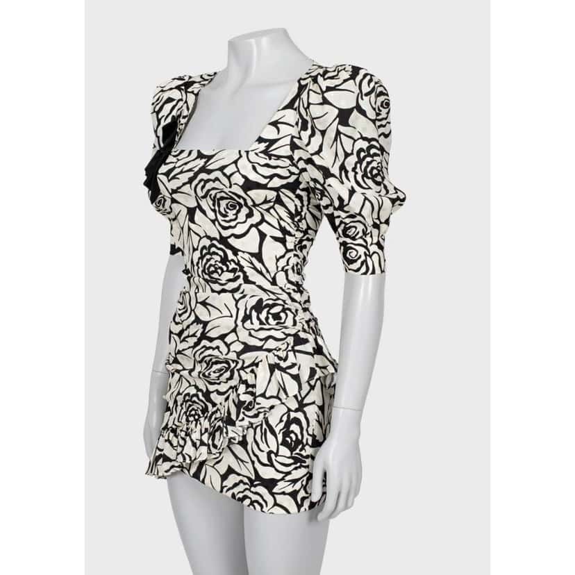 Alessandra Rich Alessandra Rich Silk Floral Mini Dress - IT38 / XS Pre-owned Black Silk Good condition - Back View