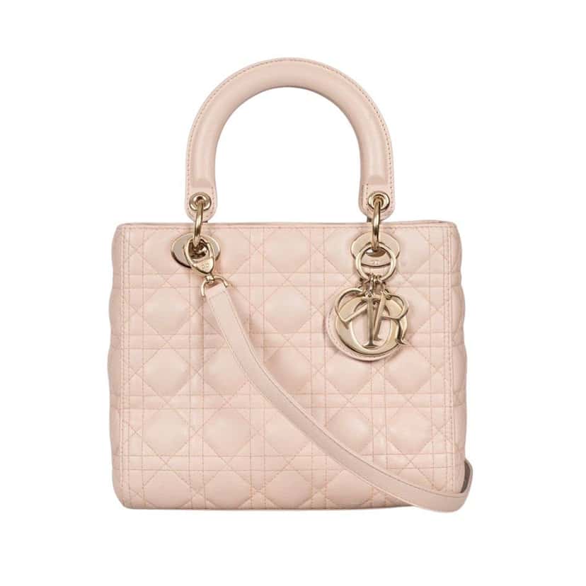 Christian Dior Lady Dior Medium Pink Leather Handbag Pre-owned Pink Leather Good condition - Front View