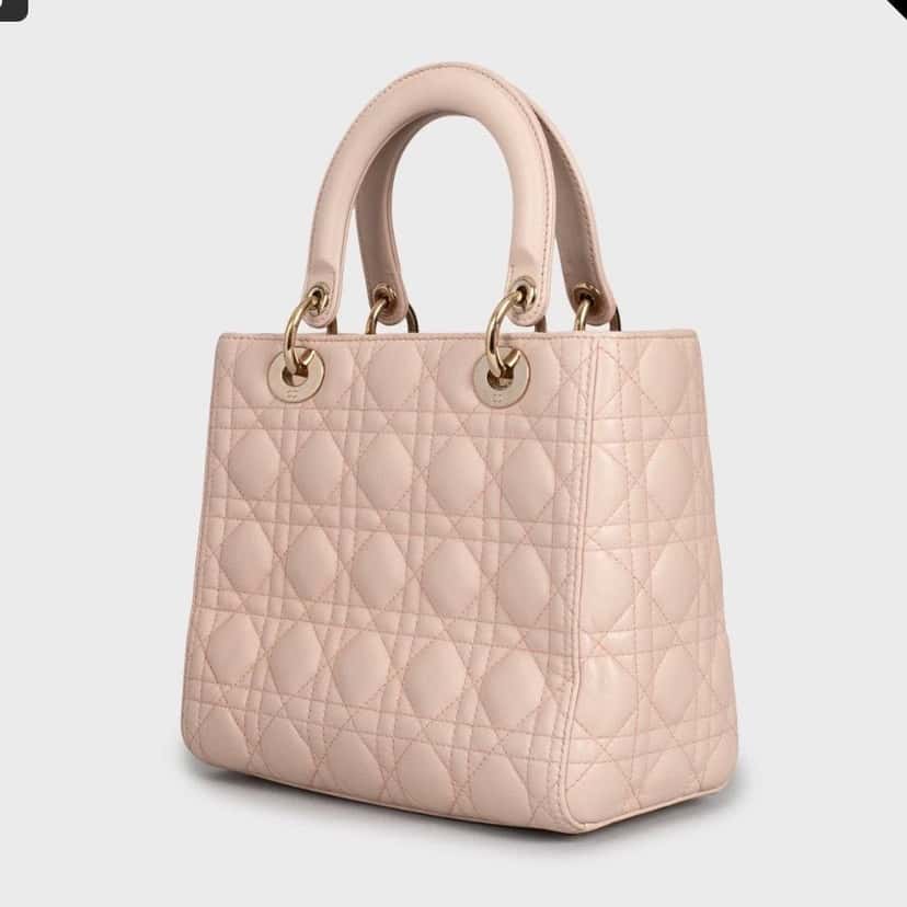 Christian Dior Lady Dior Medium Pink Leather Handbag Pre-owned Pink Leather Good condition - Back View