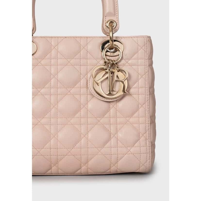 Christian Dior Lady Dior Medium Pink Leather Handbag Pre-owned Pink Leather Good condition - Box View