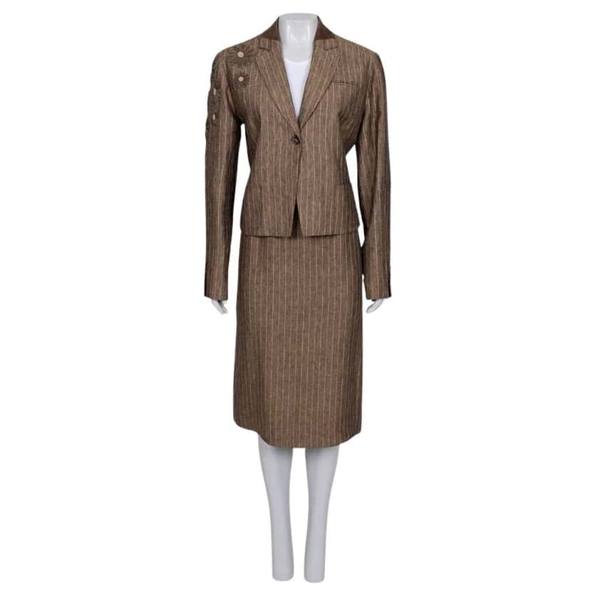 Christian Dior Christian Dior Linen Suit Jacket & Skirt FR44 XXL Pre-owned Brown Linen Good condition - Front View