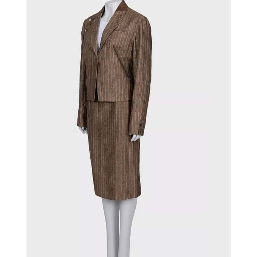 Christian Dior Christian Dior Linen Suit Jacket & Skirt FR44 XXL Pre-owned Brown Linen Good condition - Back View