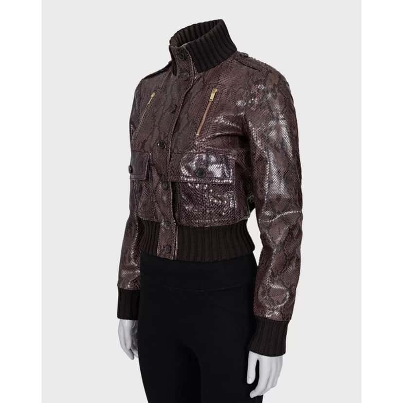 Gucci Gucci Python Print Lambskin Leather Jacket - IT 38 / XS pre-owned Brown Leather Good condition - Back View