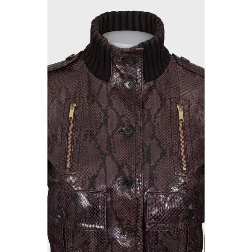 Gucci Gucci Python Print Lambskin Leather Jacket - IT 38 / XS pre-owned Brown Leather Good condition - Model View