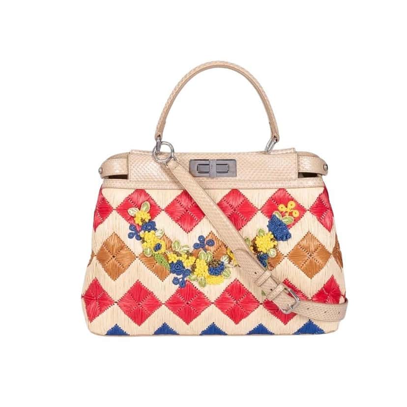 Fendi Chic Fendi Medium Raffia Peekaboo X-Tote Bag Pre-owned Silver Leather Good condition - Front View