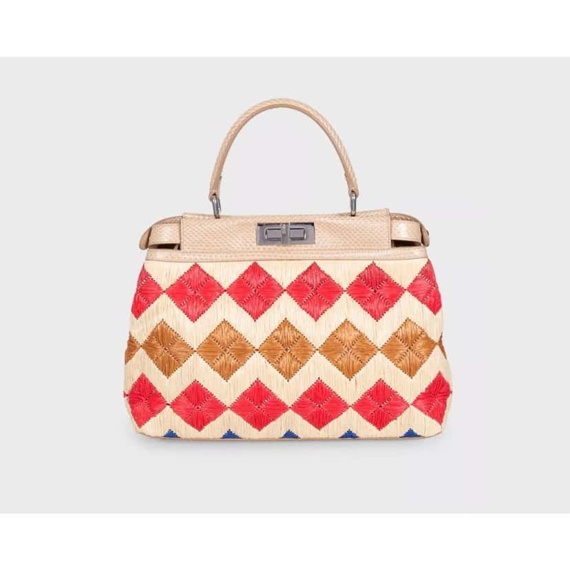 Fendi Chic Fendi Medium Raffia Peekaboo X-Tote Bag Pre-owned Silver Leather Good condition - Inside View