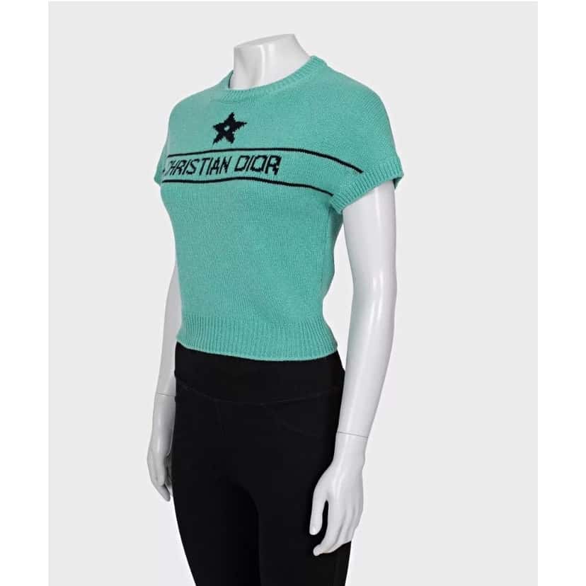 Christian Dior Christian Dior Green Cashmere Signature Top Sz.36/S Pre-owned Green Wool Good condition - Back View