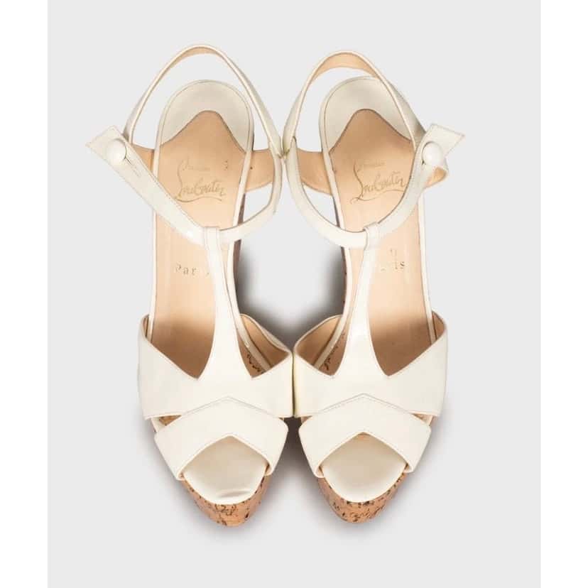 Christian Louboutin Christian Louboutin White Leather Wedge Sandals Sz.40 Pre-owned White Leather Good condition - Back View