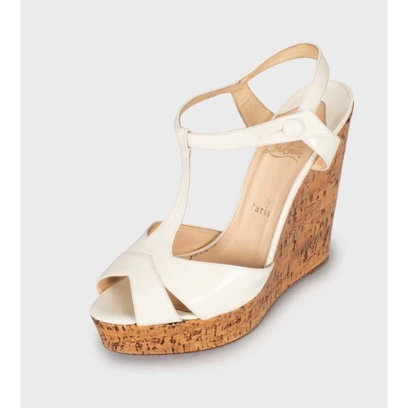 Christian Louboutin Christian Louboutin White Leather Wedge Sandals Sz.40 Pre-owned White Leather Good condition - Inside View
