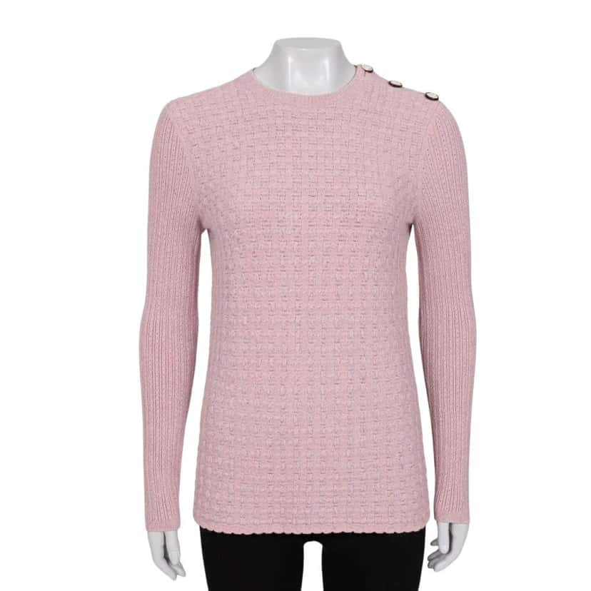 Chanel Chanel Pink Knit  Accent Buttons Sweater Sz. FR42/XL Pre-owned Pink Good condition - Front View
