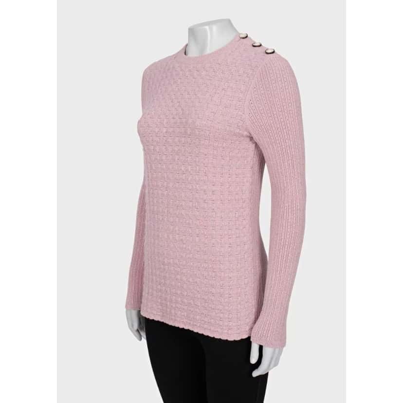Chanel Chanel Pink Knit  Accent Buttons Sweater Sz. FR42/XL Pre-owned Pink Good condition - Back View