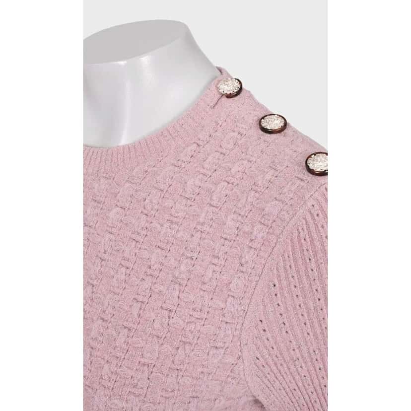 Chanel Chanel Pink Knit  Accent Buttons Sweater Sz. FR42/XL Pre-owned Pink Good condition - Model View