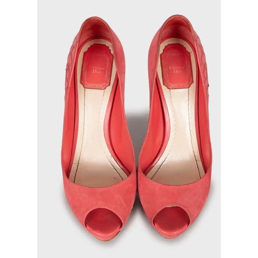 Christian Dior Christian Dior Pink Suede Open Toe Stiletto Pumps Sz.39 Pre-owned Pink Suede Good condition - Back View