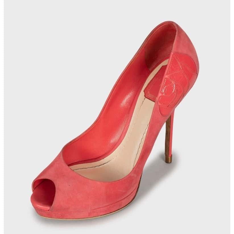 Christian Dior Christian Dior Pink Suede Open Toe Stiletto Pumps Sz.39 Pre-owned Pink Suede Good condition - Inside View