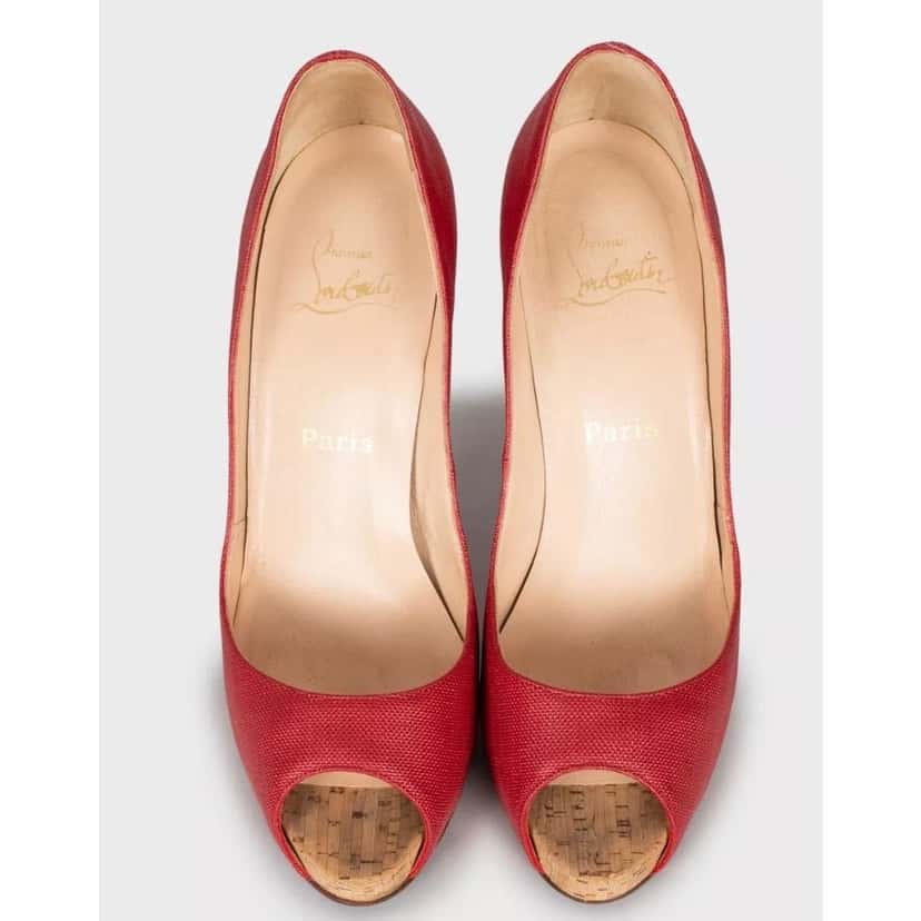 Christian Louboutin Christian Louboutin Red Open-Toe Textile Pumps 38.5 Pre-owned Red Leather Good condition - Back View