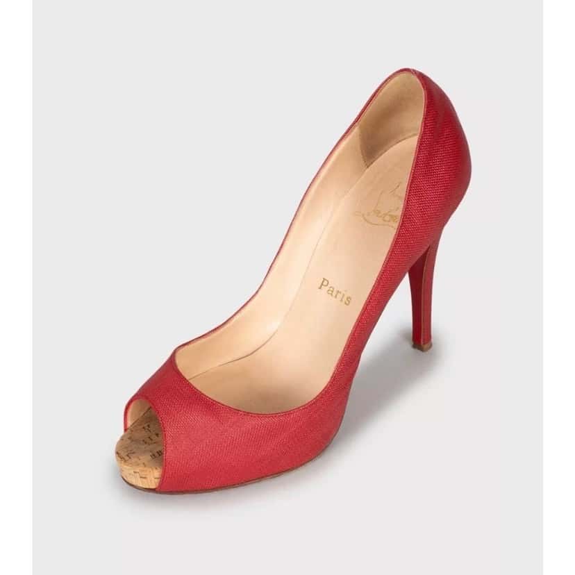 Christian Louboutin Christian Louboutin Red Open-Toe Textile Pumps 38.5 Pre-owned Red Leather Good condition - Inside View