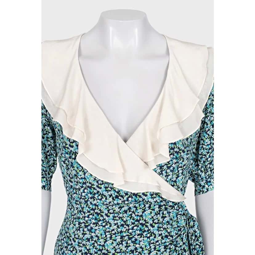 Alessandra Rich Alessandra Rich Blue Floral Silk Dress  Sz.40 Pre-owned Blue Silk Good condition - Model View