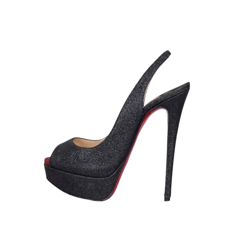 Christian Louboutin Christian Louboutin Black Glitter Sandals Sz. 35 Pre-owned Black Leather Good condition - Front View