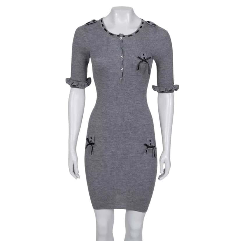 Christian Dior Christian Dior Grey Fitted Cashmere Blend Dress - FR36 | S pre-owned Grey Wool Good condition - Front View