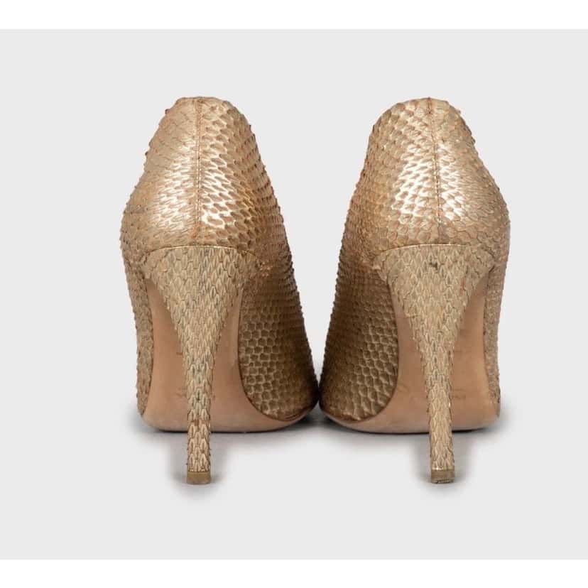 PRADA Prada Gold Snakeskin Print Lambskin Wedge Sandals Sz. 39 pre-owned Gold Leather Good condition - Model View