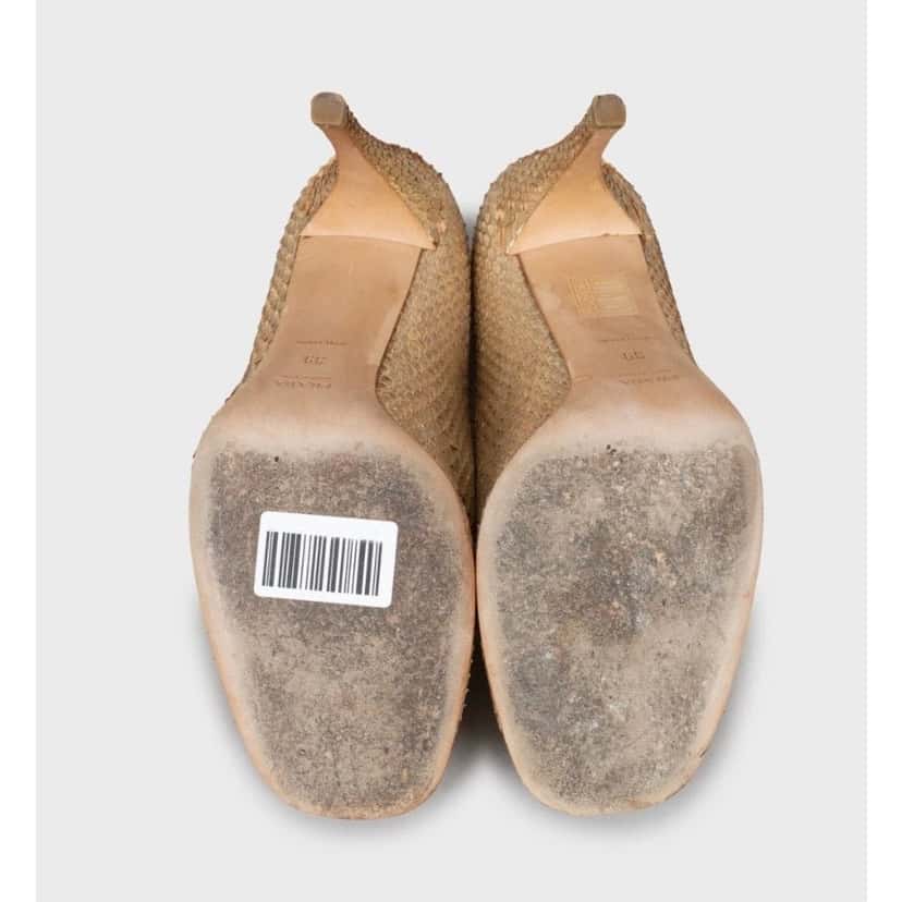 PRADA Prada Gold Snakeskin Print Lambskin Wedge Sandals Sz. 39 pre-owned Gold Leather Good condition - Box View