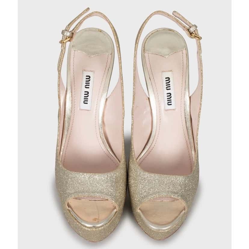 Miu Miu Miu Miu Gold Stiletto High Heel Sandals - Size 36 Pre-owned Gold Leather Good condition - Back View