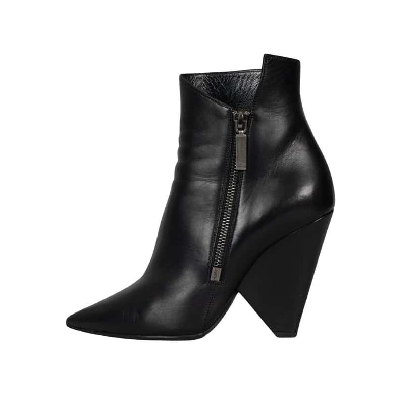 Saint Laurent Saint Laurent Niki Leather Wedge Boots - Size 38.5 pre-owned Black Leather Good condition - Front View