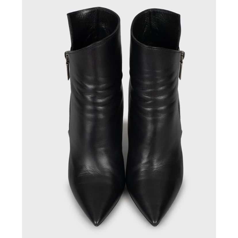 Saint Laurent Saint Laurent Niki Leather Wedge Boots - Size 38.5 pre-owned Black Leather Good condition - Back View