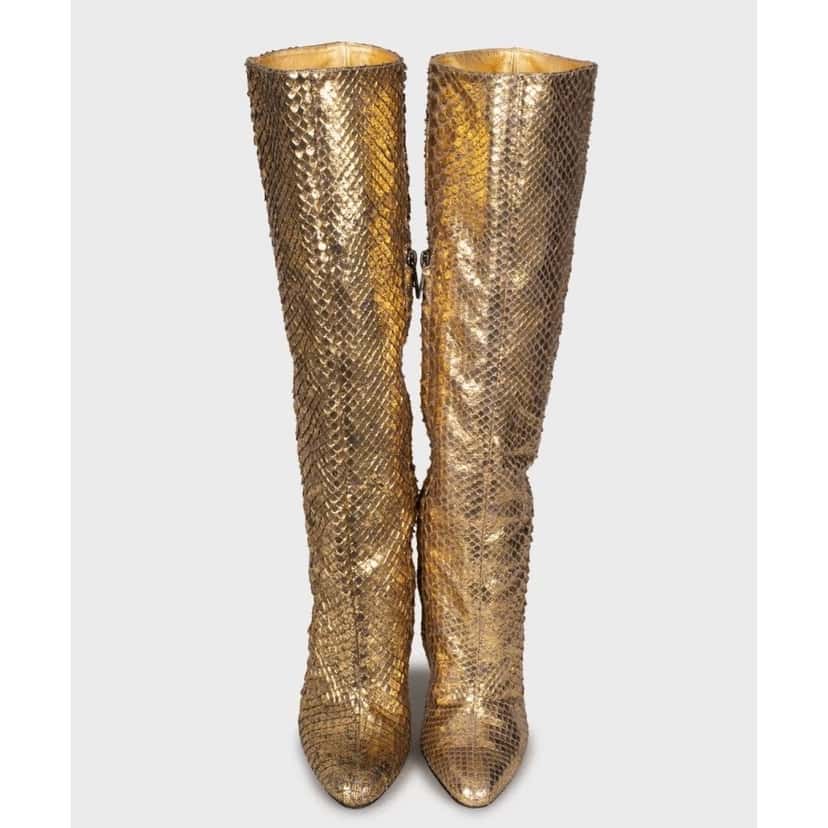 Jimmy Choo Jimmy Choo Gold Snakeskin print lambskin Boots Sz.35.5 pre-owned Gold Leather Good condition - Back View