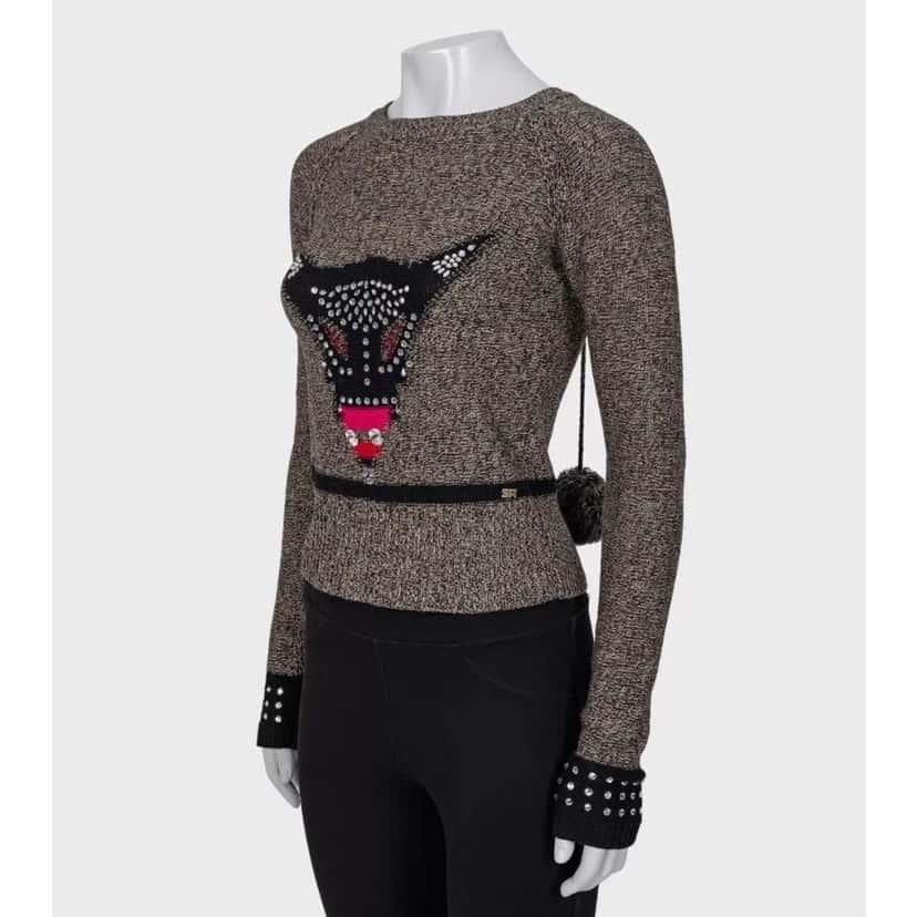 Sonia Rykiel Sonia Rykiel Brown Crystal Embellished Wool Cashmere Sweater Sz.36 pre-owned Brown Wool Good condition - Back View