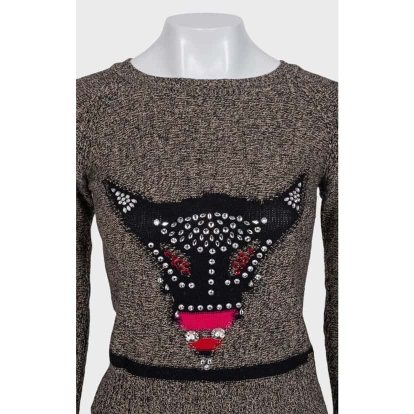 Sonia Rykiel Sonia Rykiel Brown Crystal Embellished Wool Cashmere Sweater Sz.36 pre-owned Brown Wool Good condition - Model View