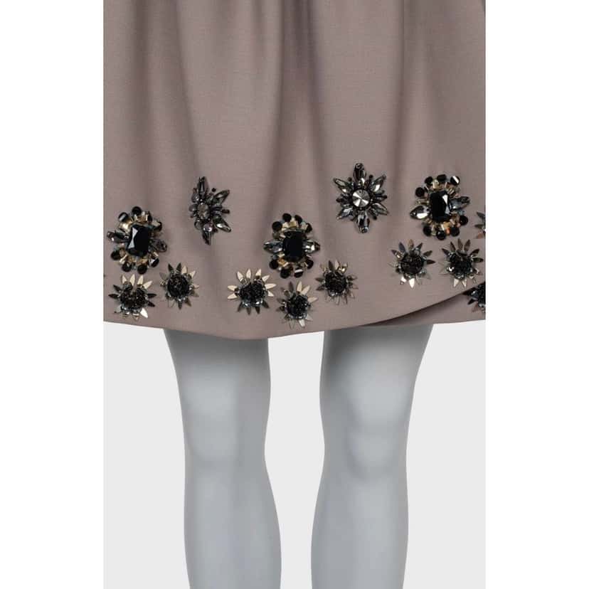 Christian Dior Christian Dior Embellished Floral Crystal Skirt FR38/M Pre-owned Brown Wool Good condition - Model View