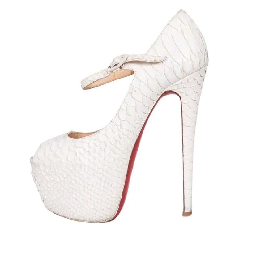 Christian Louboutin Christian Louboutin White Snakeskin print lambskin Peep Toe Pumps Sz.37.5 pre-owned White Leather Good condition - Front View