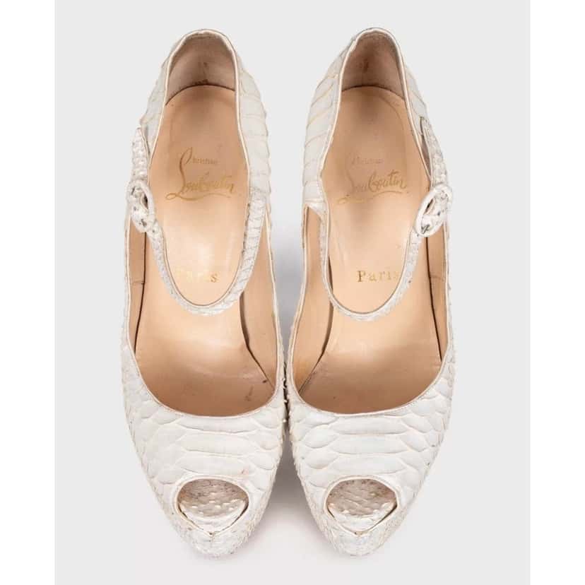 Christian Louboutin Christian Louboutin White Snakeskin print lambskin Peep Toe Pumps Sz.37.5 pre-owned White Leather Good condition - Back View