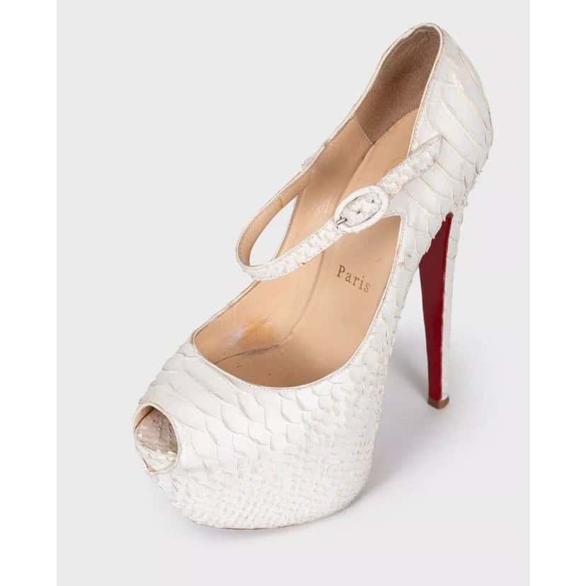 Christian Louboutin Christian Louboutin White Snakeskin print lambskin Peep Toe Pumps Sz.37.5 pre-owned White Leather Good condition - Inside View