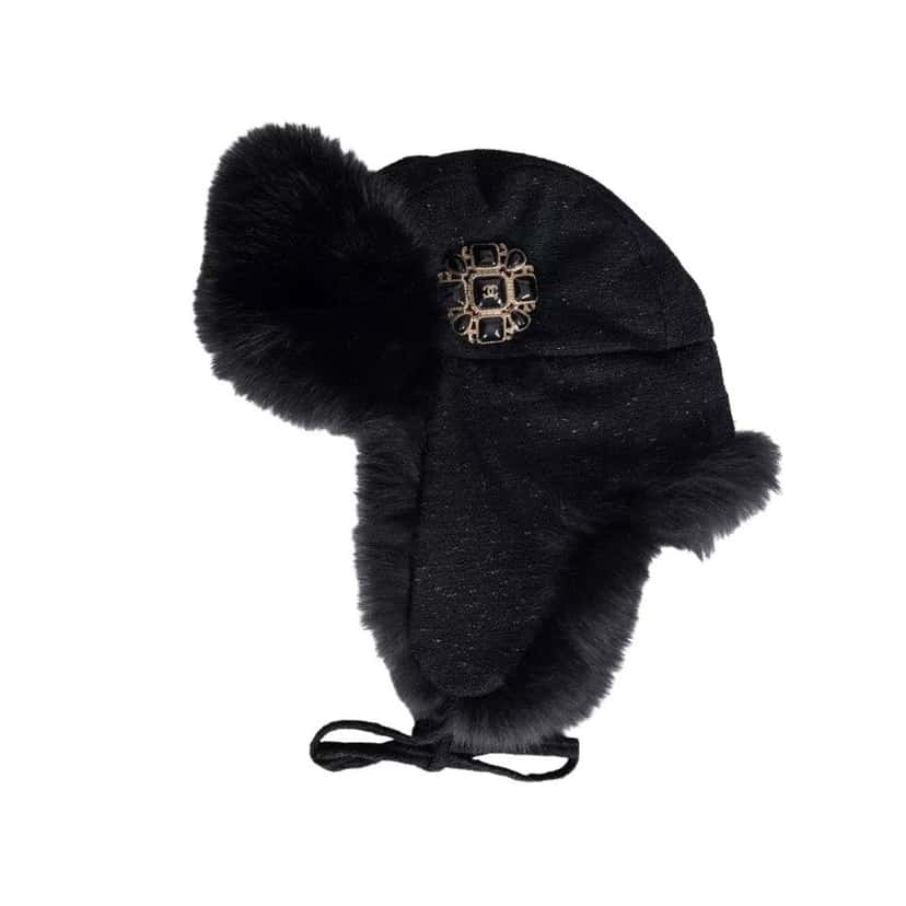 Chanel Chanel Black Faux Fur & Wool Hat Sz.57 Pre-owned Black Wool Good condition - Front View