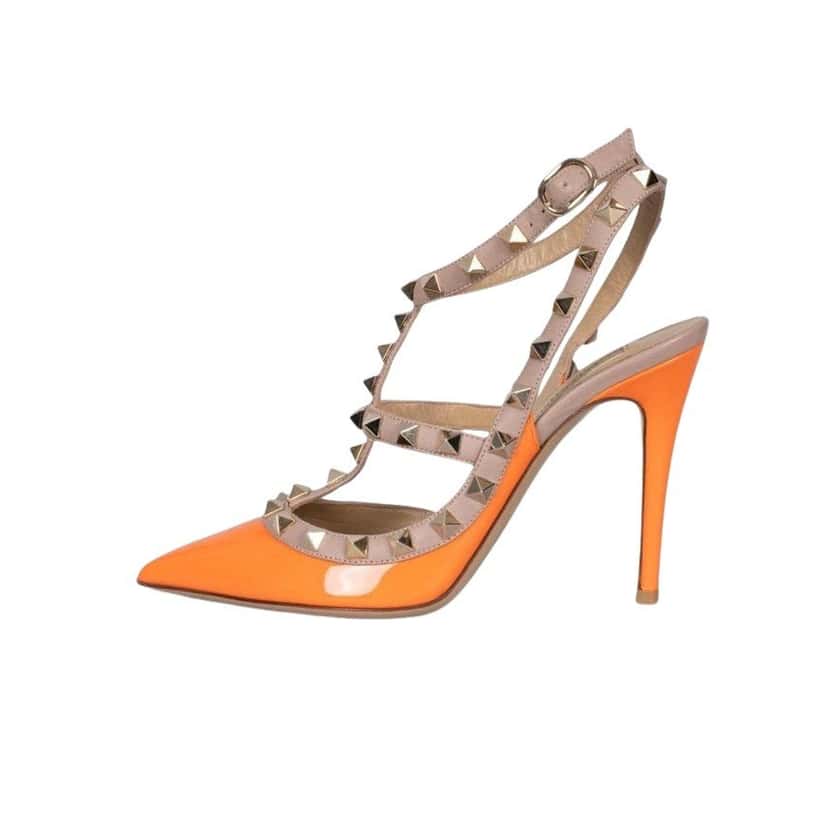 valentino Valentino Rockstud Leather Vibrant Orange Pumps Sz. 35 Pre-owned Orange Leather Good condition - Front View